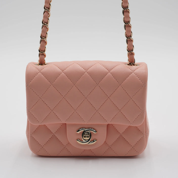 CHANEL Pink Matelassé Leather Mini Square Flap Shoulder Bag CHANEL