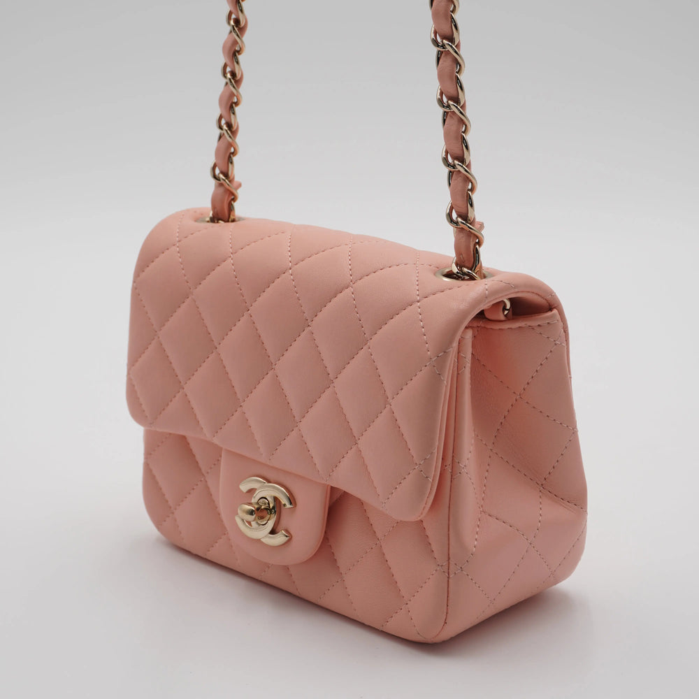 CHANEL Pink Matelassé Leather Mini Square Flap Shoulder Bag CHANEL