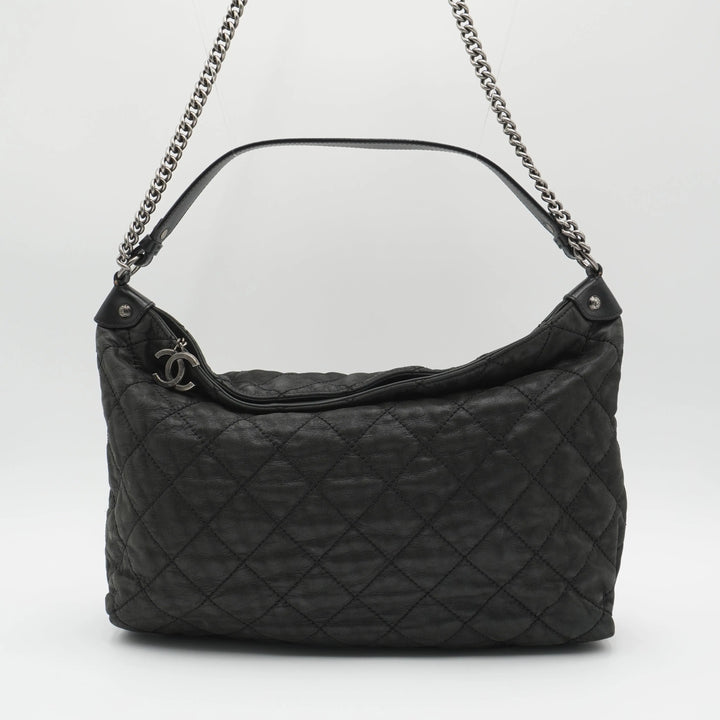 CHANEL Black Iridescent Quilted Daily Hobo Bag CHANEL