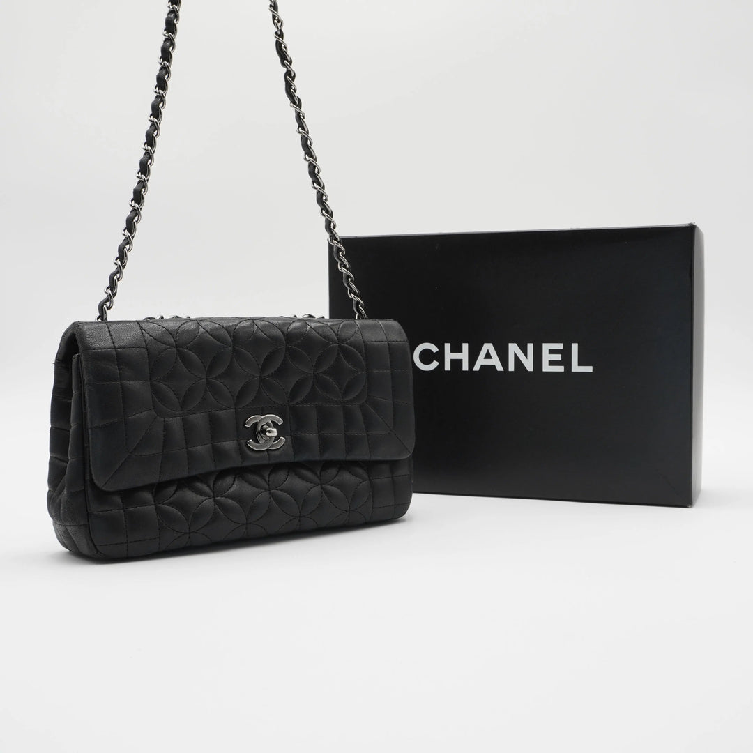 CHANEL Black Quilted Geometric Lambskin Classic Flap Bag CHANEL