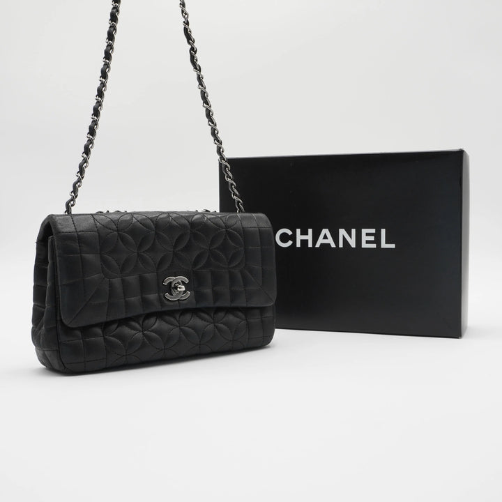 CHANEL Black Quilted Geometric Lambskin Classic Flap Bag CHANEL