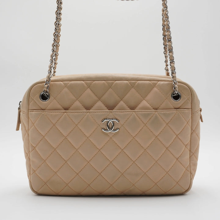 CHANEL Large Beige Quilted Camera Case Bag CHANEL