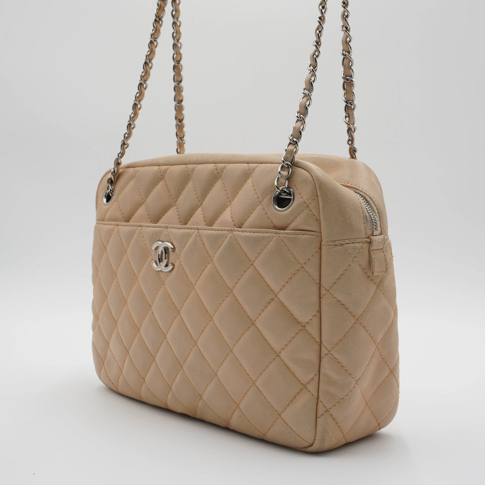 CHANEL Large Beige Quilted Camera Case Bag CHANEL