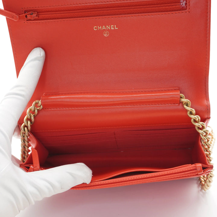 CHANEL Red V-Stitch Wallet on Chain CHANEL