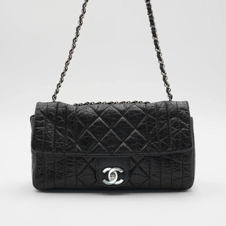 CHANEL Black Leather Perforated Flap Shoulder Bag CHANEL