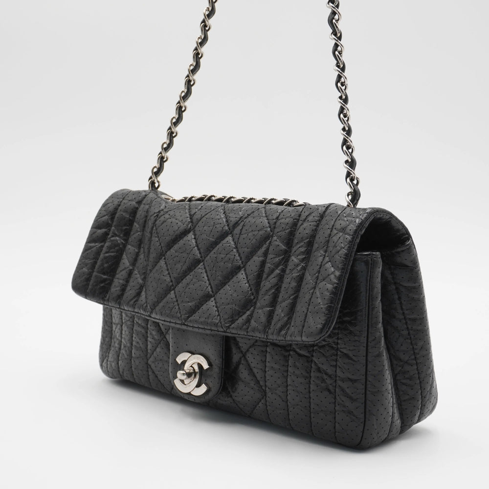 CHANEL Black Leather Perforated Flap Shoulder Bag CHANEL