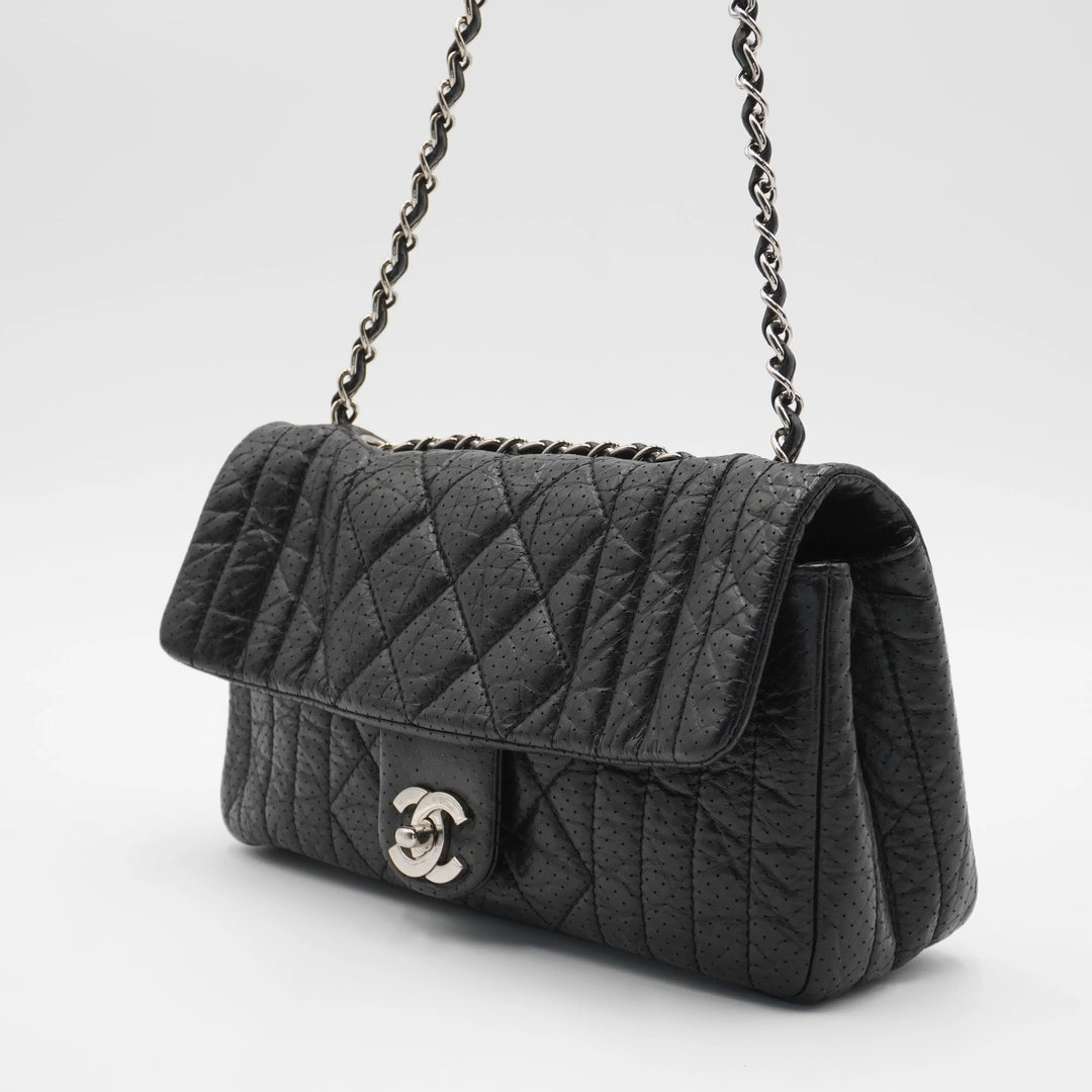 CHANEL Black Leather Perforated Flap Shoulder Bag CHANEL