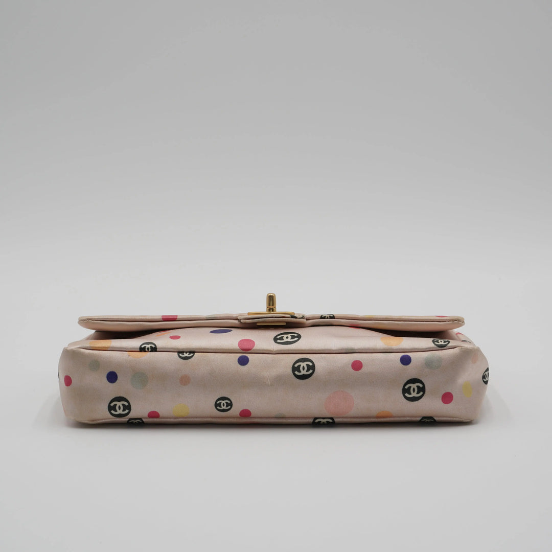 CHANEL Pink Classique Satin Polka Dot Single Chain Flap Bag CHANEL