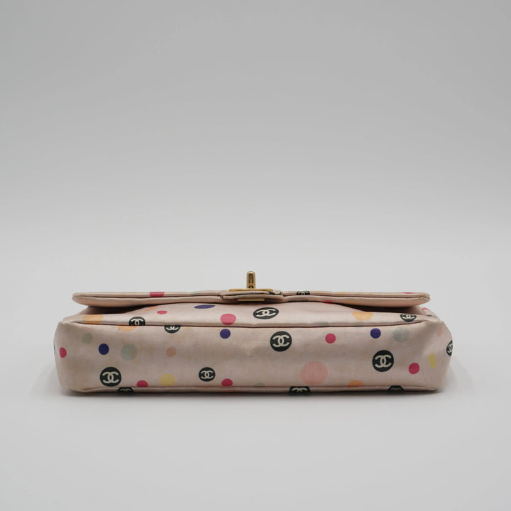 CHANEL Pink Classique Satin Polka Dot Single Chain Flap Bag CHANEL