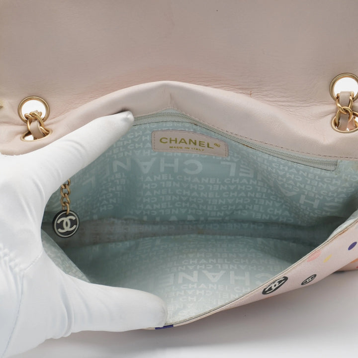 CHANEL Pink Classique Satin Polka Dot Single Chain Flap Bag CHANEL