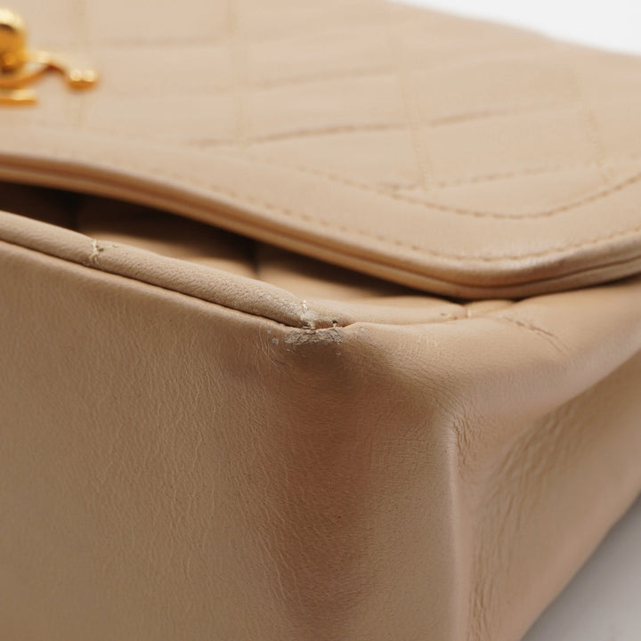 CHANEL Beige Lamb Skin Matelassé Single Flap Chain Shoulder Bag CHANEL