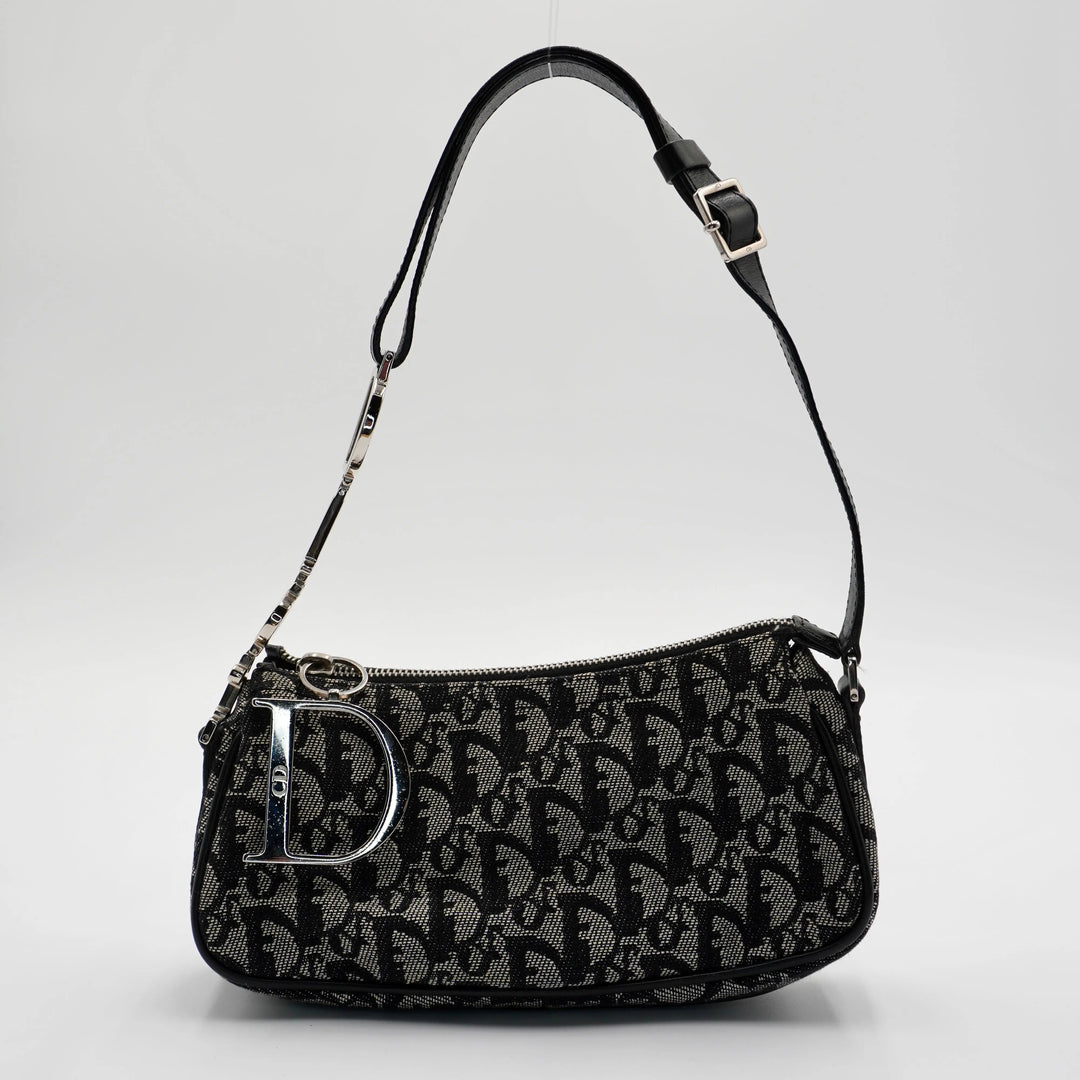 Dior Black & Gray Canvas Trotter Shoulder Bag DIOR