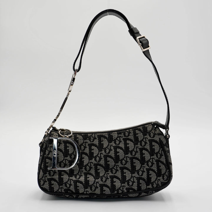 Dior Black & Gray Canvas Trotter Shoulder Bag DIOR