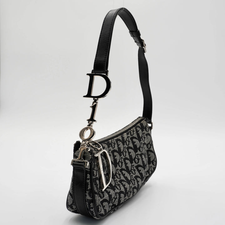 Dior Black & Gray Canvas Trotter Shoulder Bag DIOR