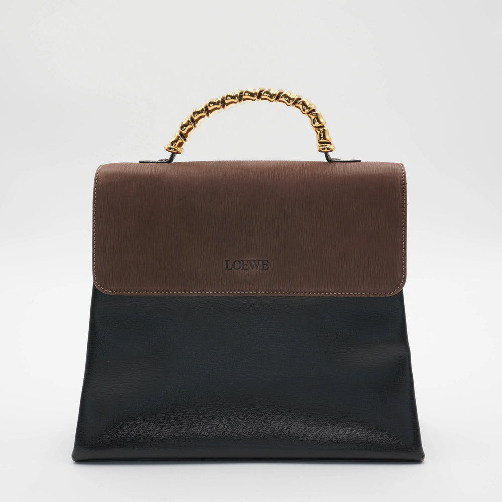 LOEWE Bicolor Leather Black Brown Velazquez Twist Handbag Bag