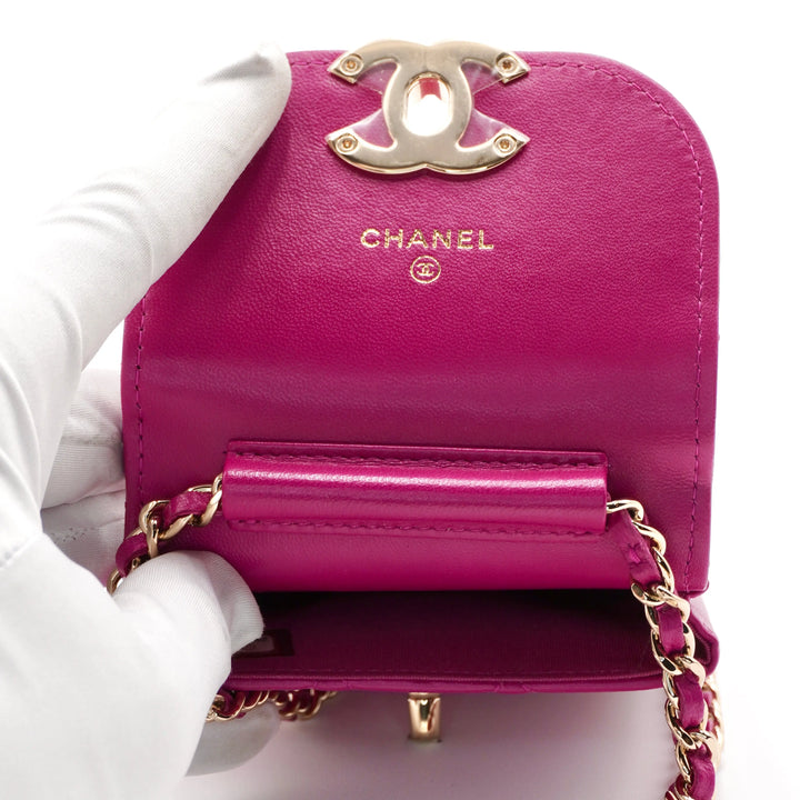 CHANEL Fuchisia Quilted Leather Phone Holder Crossbody CHANEL