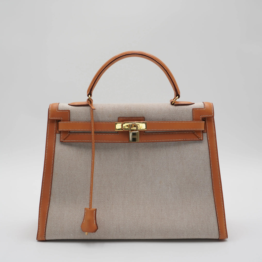 HERMES Cadena And Clochette Toile Ash With ST Kelly 35 HERMES