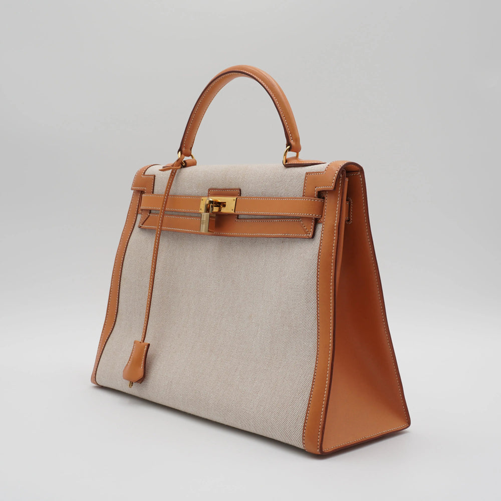 HERMES Cadena And Clochette Toile Ash With ST Kelly 35 HERMES