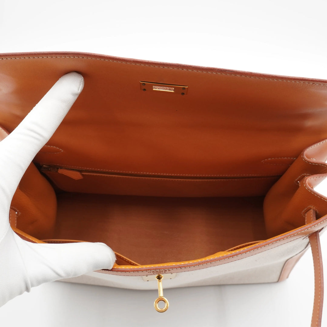 HERMES Cadena And Clochette Toile Ash With ST Kelly 35 HERMES