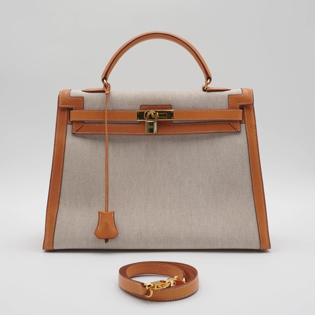 HERMES Cadena And Clochette Toile Ash With ST Kelly 35 HERMES