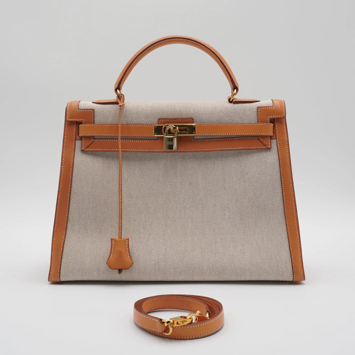 HERMES Cadena And Clochette Toile Ash With ST Kelly 35 HERMES