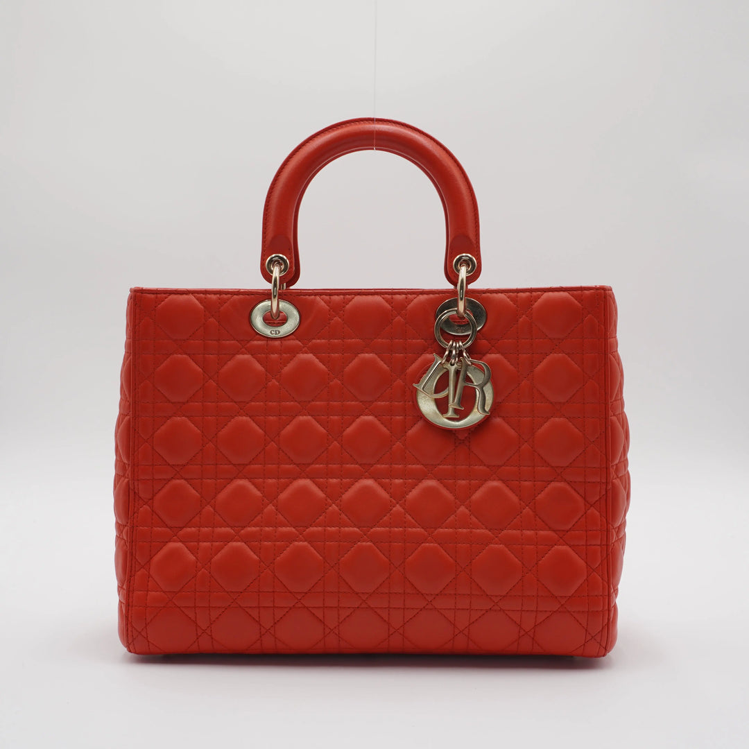 Dior Orange Cannage Lamb Lady Dior 2-Way Bag
