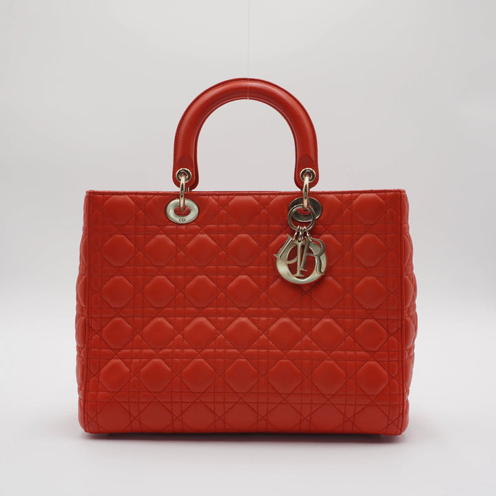 Dior Orange Cannage Lamb Lady Dior 2-Way Bag