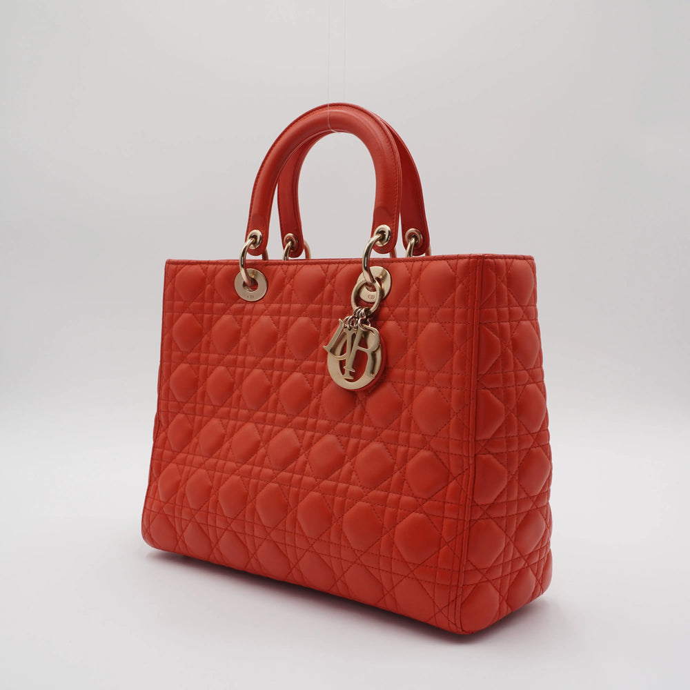 Dior Orange Cannage Lamb Lady Dior 2-Way Bag