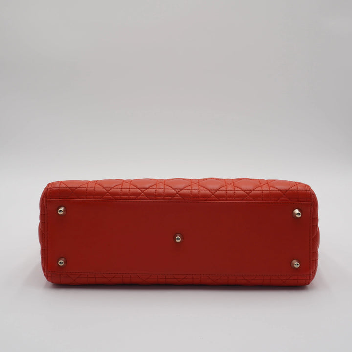 Dior Orange Cannage Lamb Lady Dior 2-Way Bag