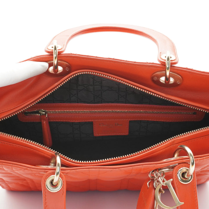 Dior Orange Cannage Lamb Lady Dior 2-Way Bag