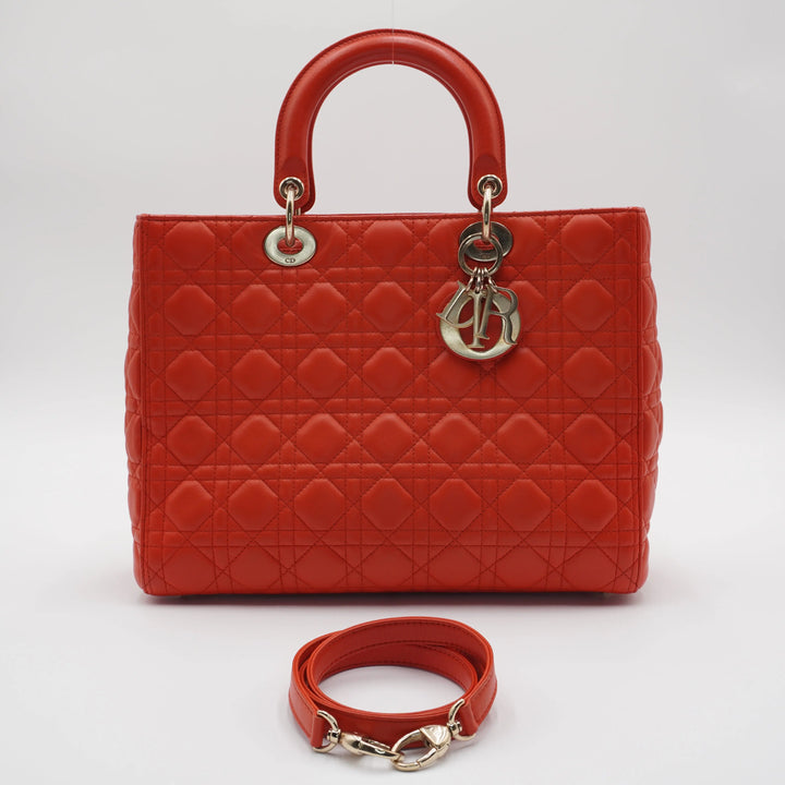 Dior Orange Cannage Lamb Lady Dior 2-Way Bag