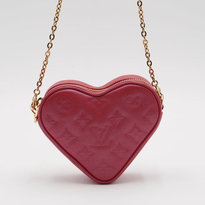 LOUIS VUITTON Lambskin Monogram Embossed Heart On Chain Bag LOUIS VUITTON