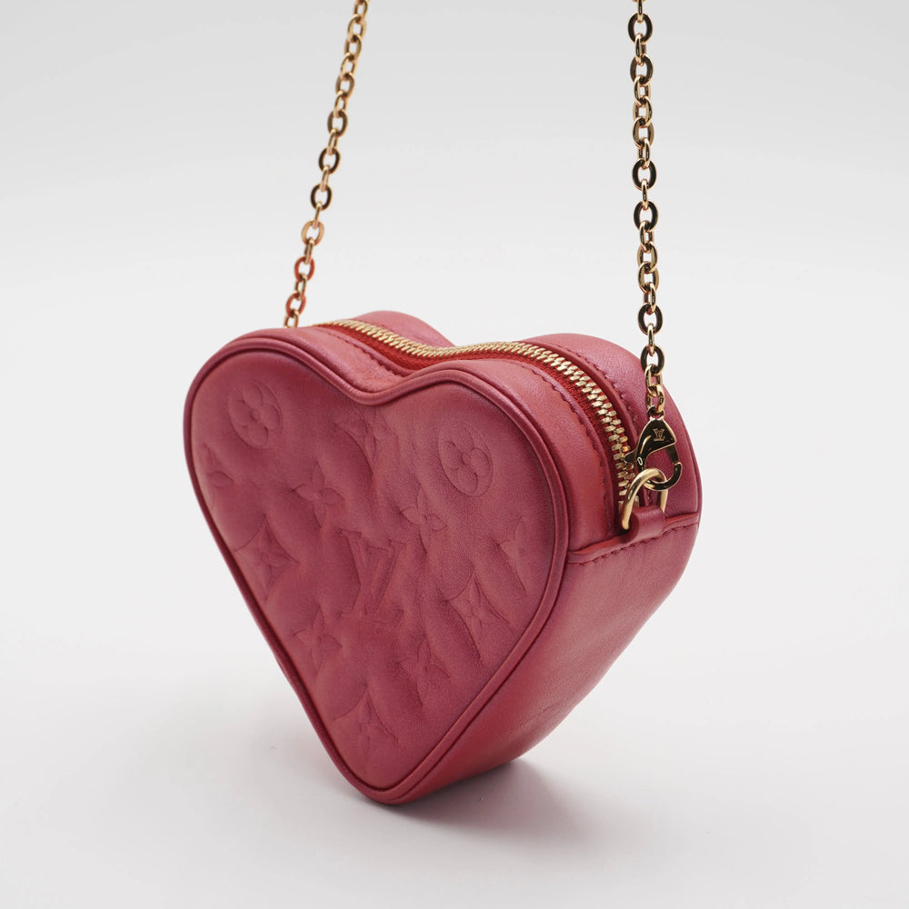 LOUIS VUITTON Lambskin Monogram Embossed Heart On Chain Bag LOUIS VUITTON