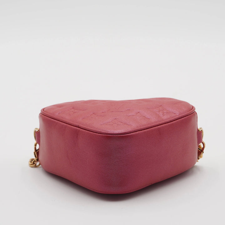 LOUIS VUITTON Lambskin Monogram Embossed Heart On Chain Bag LOUIS VUITTON