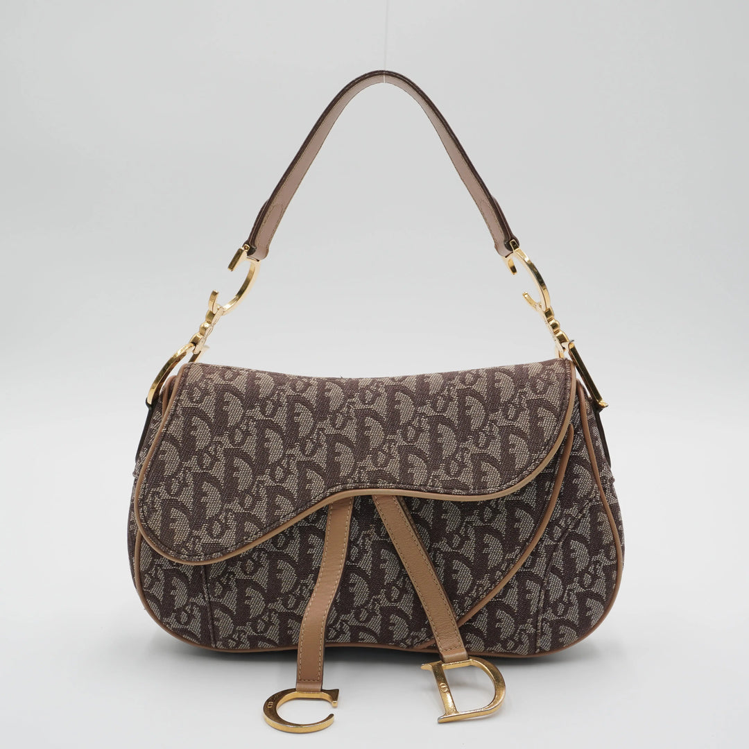 Dior Brown/Beige Canvas Trotter Saddle Shoulder Bag DIOR