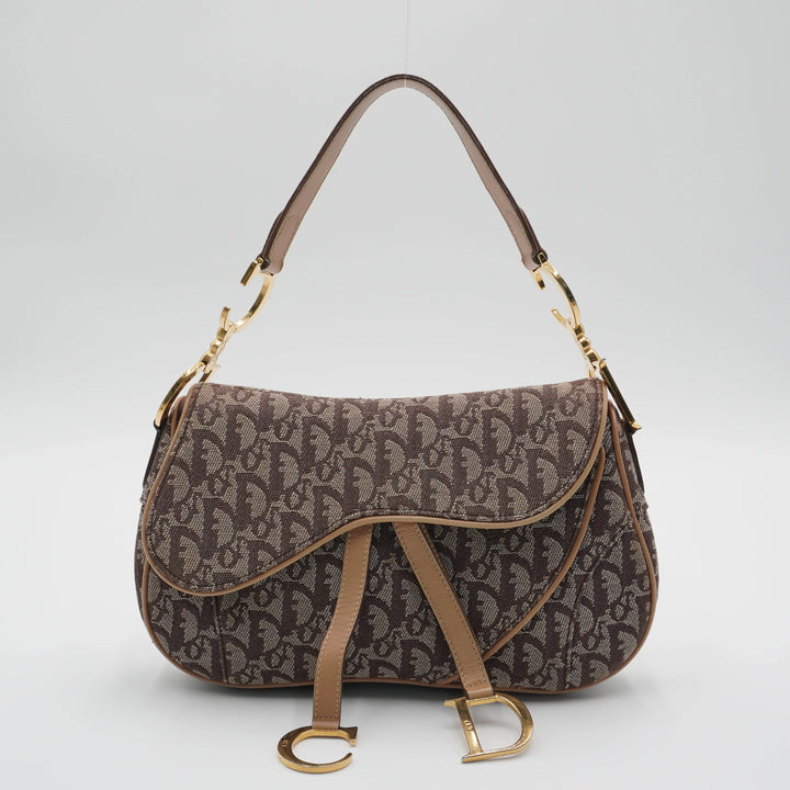 Dior Brown/Beige Canvas Trotter Saddle Shoulder Bag DIOR