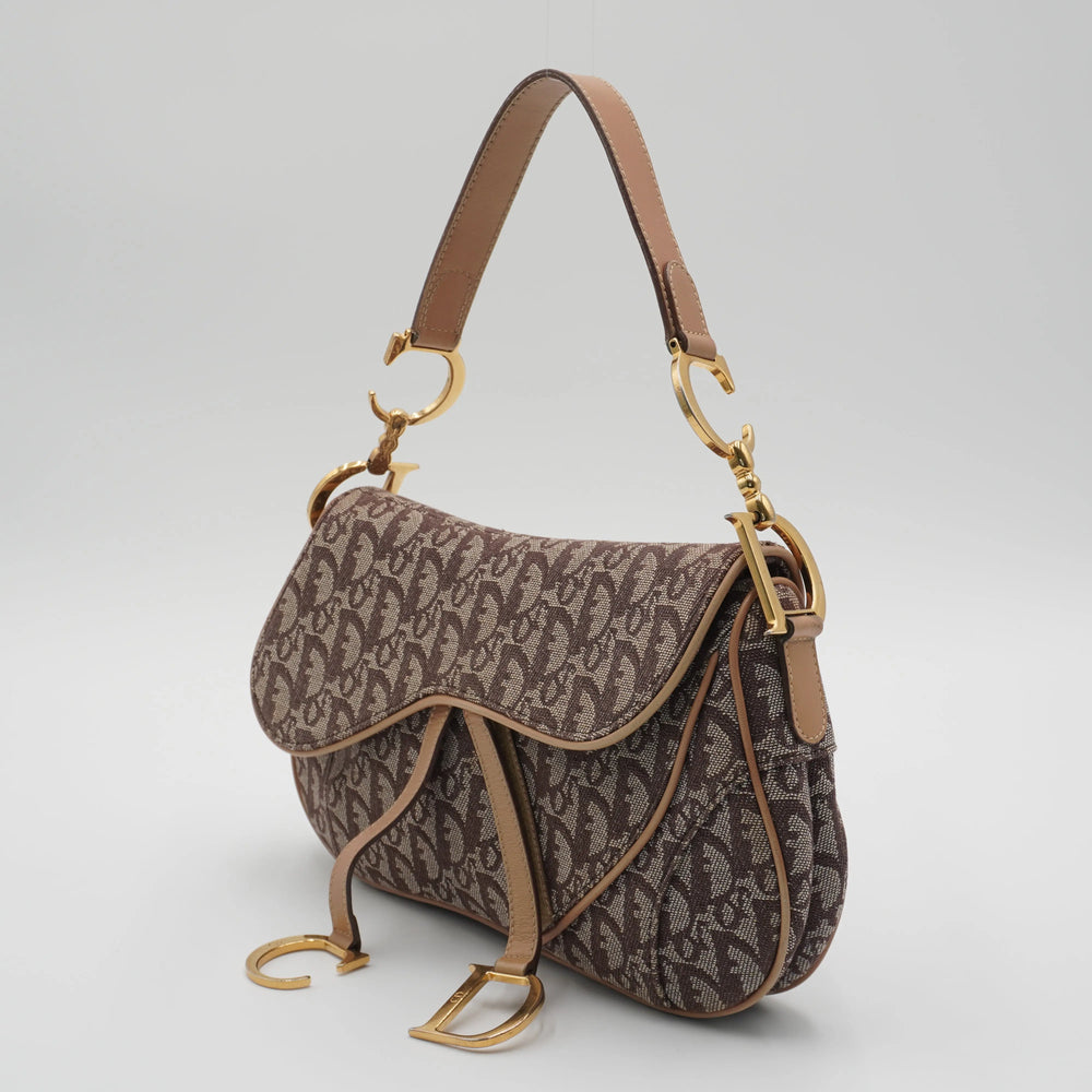 Dior Brown/Beige Canvas Trotter Saddle Shoulder Bag DIOR