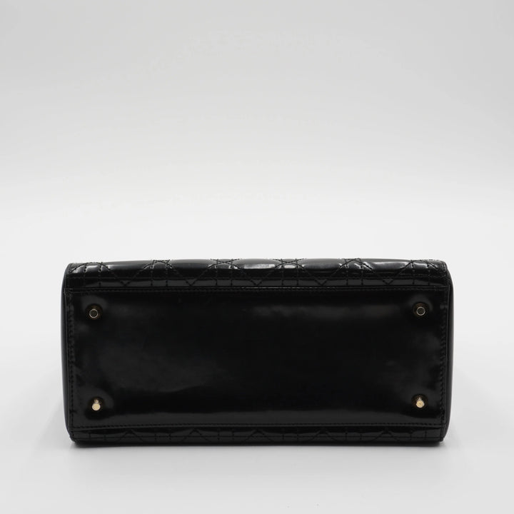 Dior Black Patent Cannage Calfskin 2-Way Medium Lady Dior