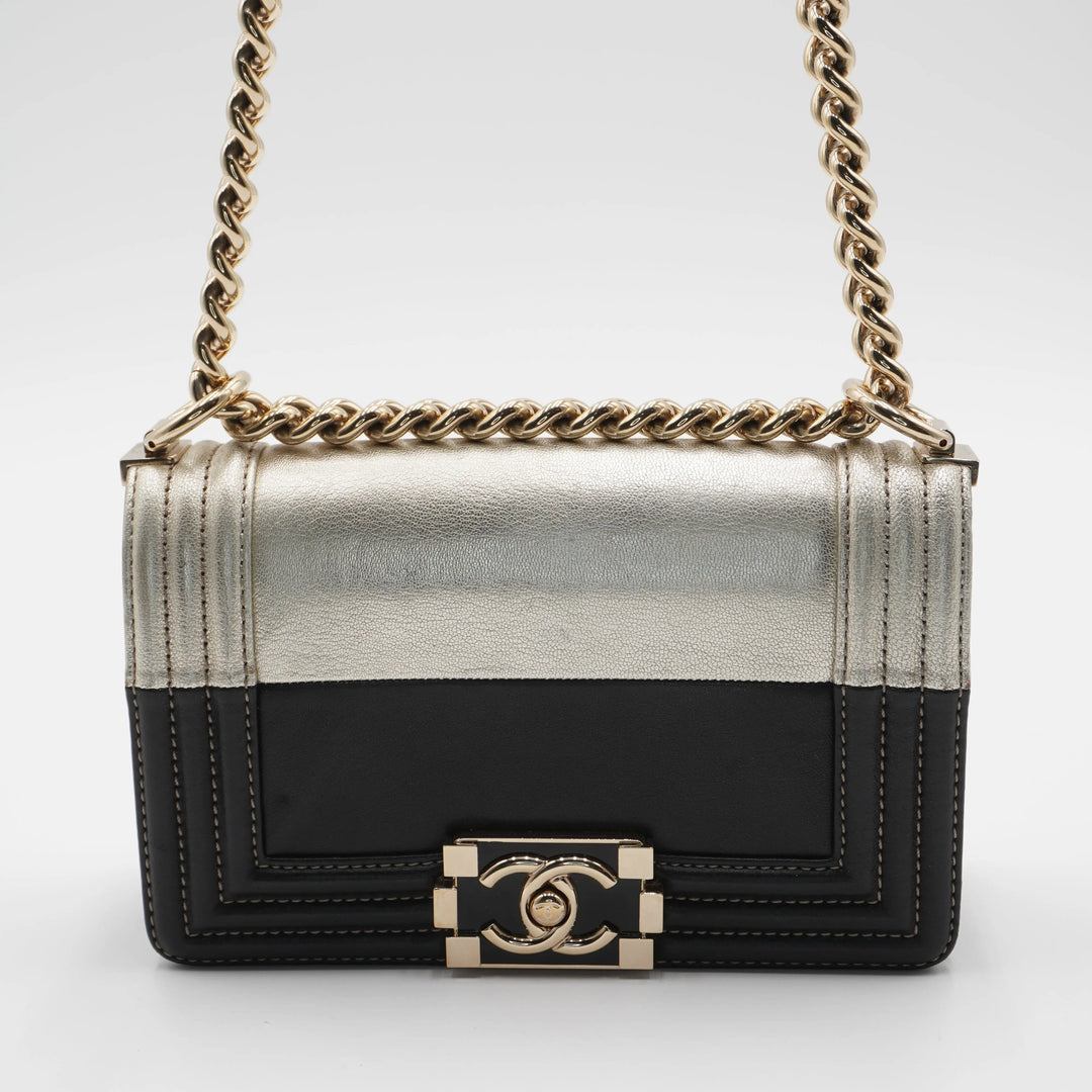 CHANEL Metallic Bicolor Leather Boy Bag CHANEL