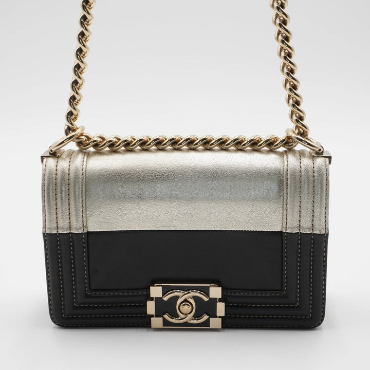 CHANEL Metallic Bicolor Leather Boy Bag CHANEL