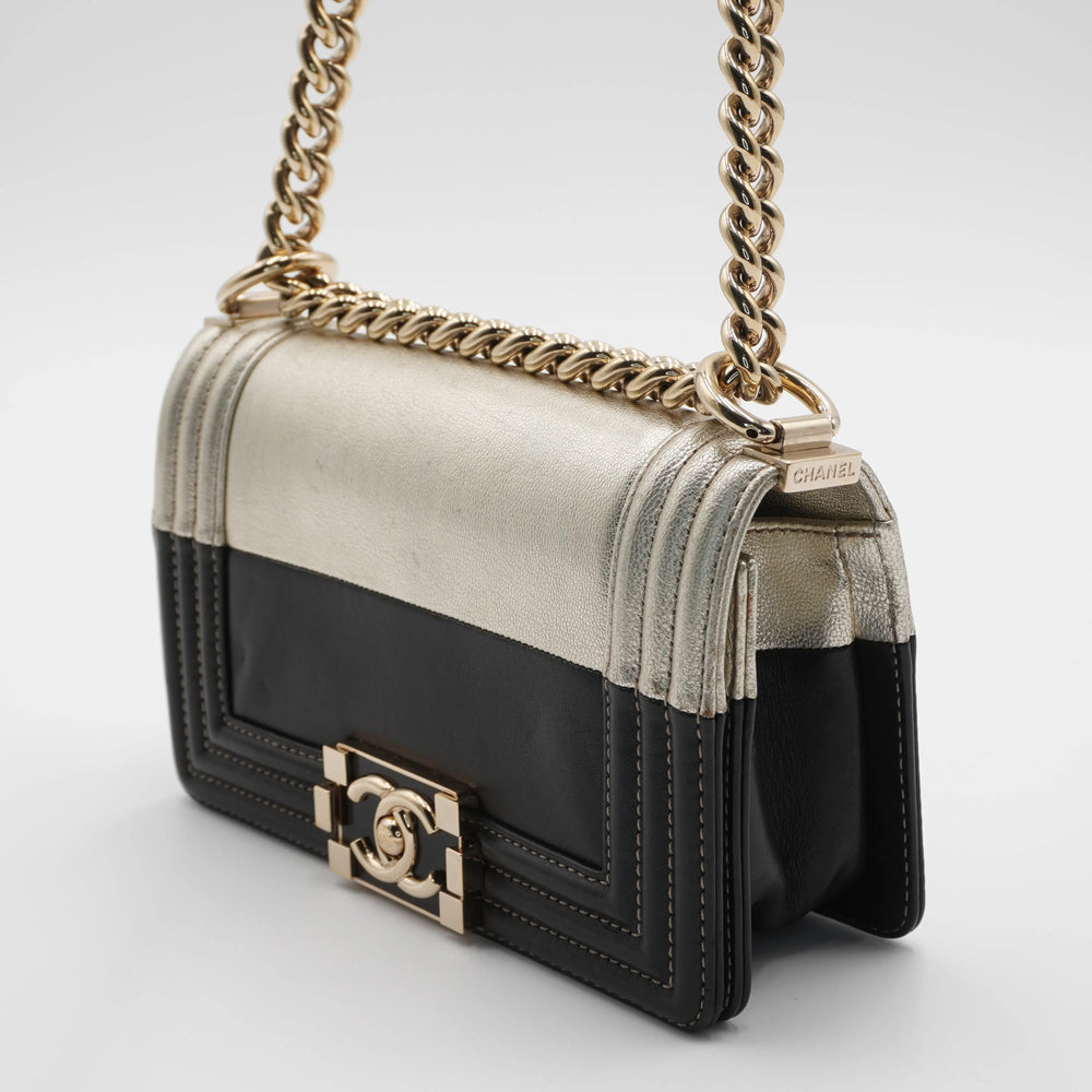 CHANEL Metallic Bicolor Leather Boy Bag CHANEL