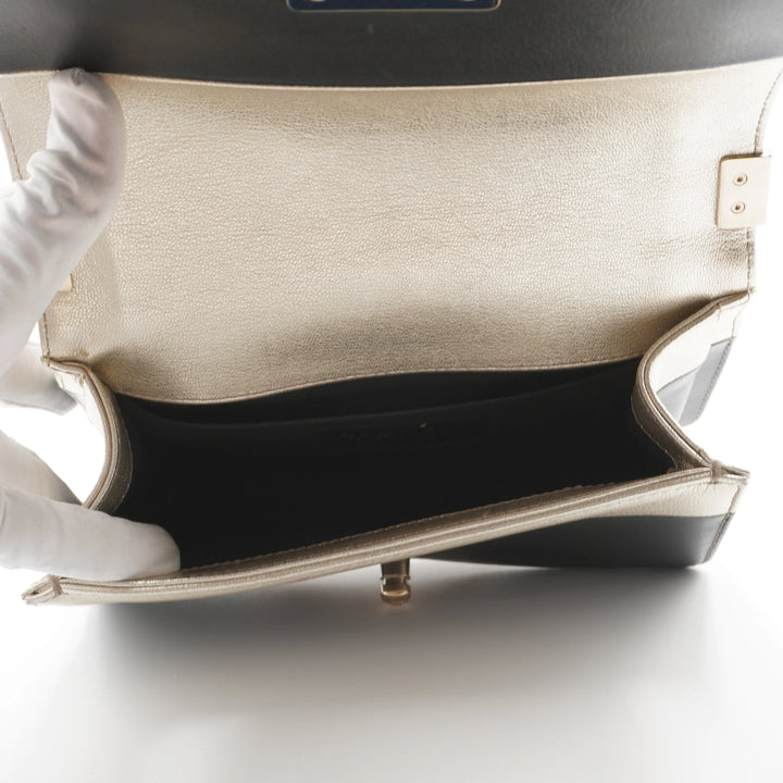 CHANEL Metallic Bicolor Leather Boy Bag CHANEL