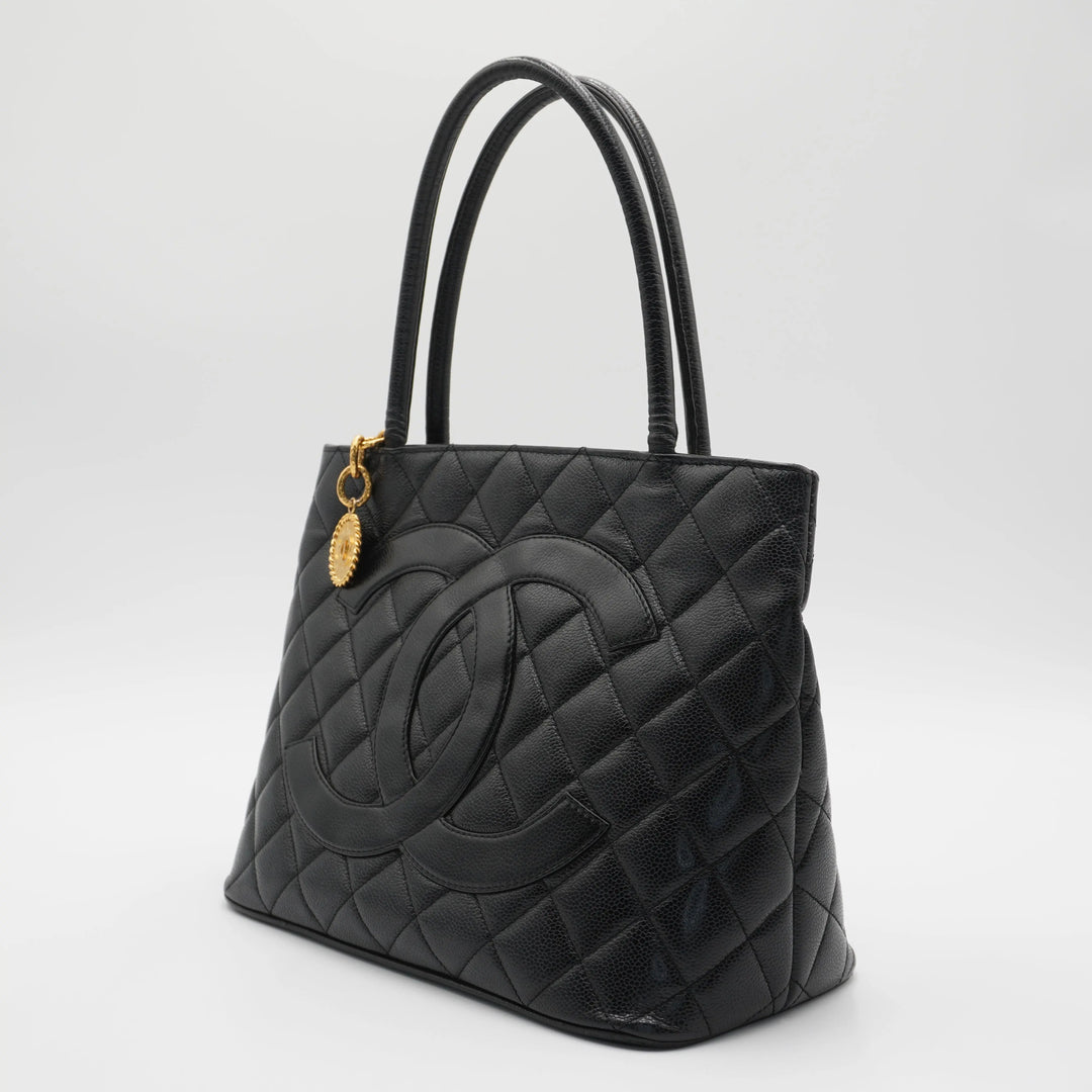 CHANEL Black Caviar Leather Medallion Tote - Reissued CHANEL