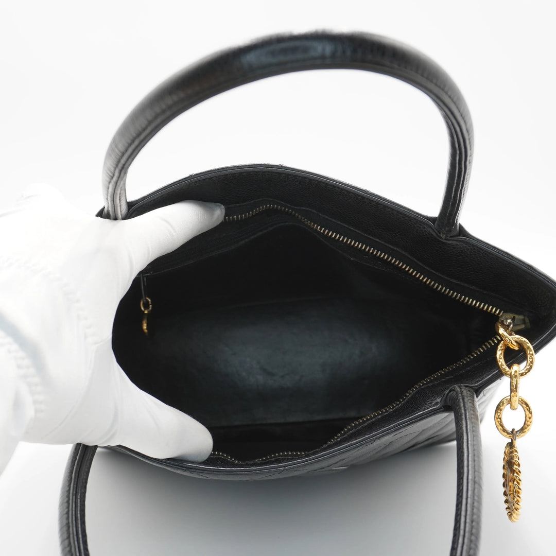CHANEL Black Caviar Leather Medallion Tote - Reissued CHANEL