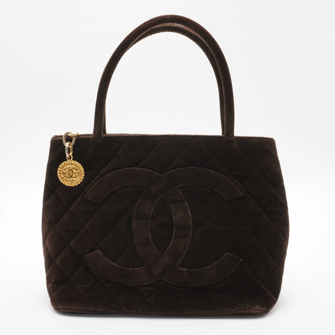 CHANEL Brown Velvet Medallion Tote Bag CHANEL