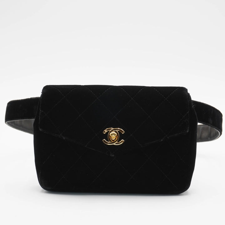 CHANEL Black Velvet Velour Waist Bag CHANEL