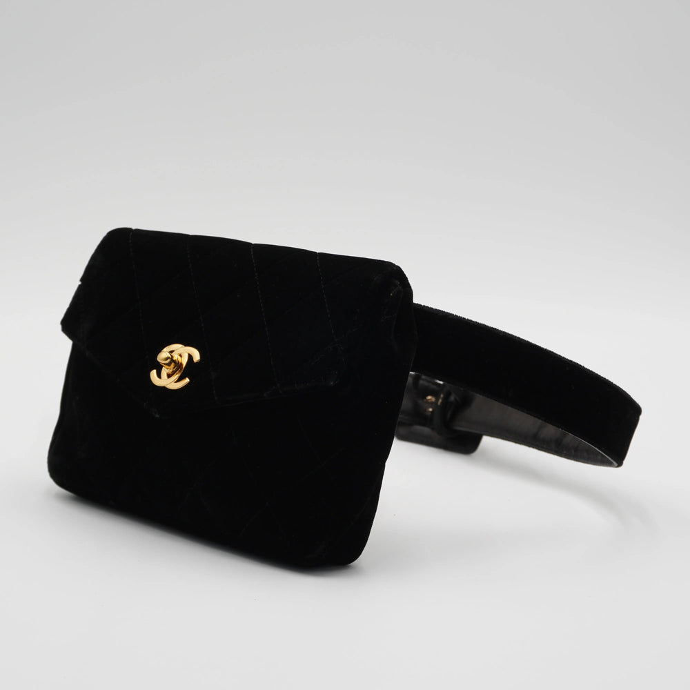 CHANEL Black Velvet Velour Waist Bag CHANEL