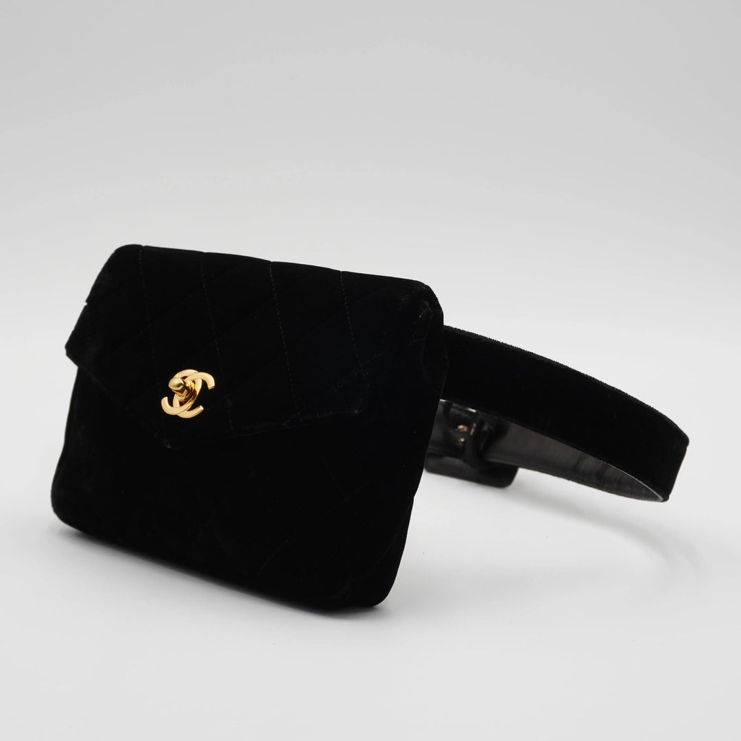 CHANEL Black Velvet Velour Waist Bag CHANEL