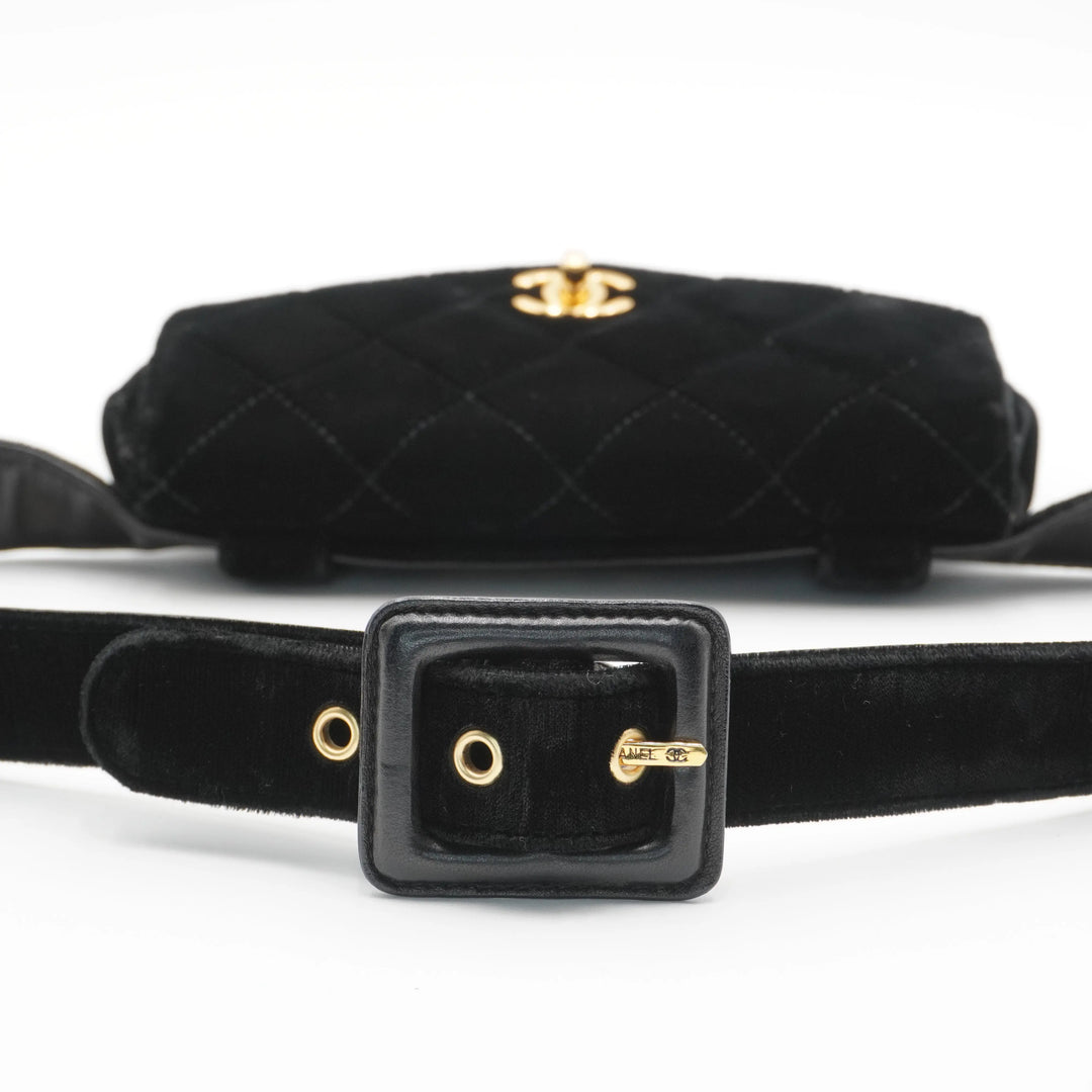 CHANEL Black Velvet Velour Waist Bag CHANEL