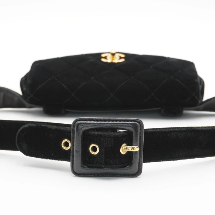 CHANEL Black Velvet Velour Waist Bag CHANEL
